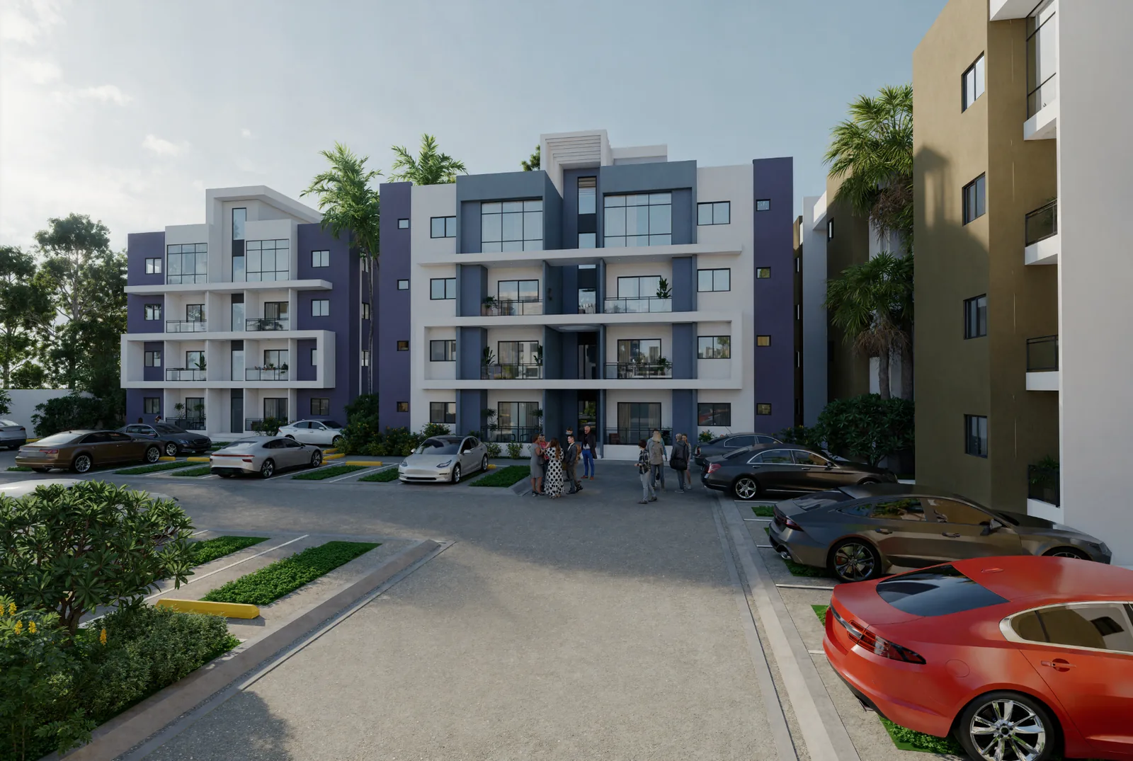 Render conceptual de edificios y entorno exterior de Caney Oriental